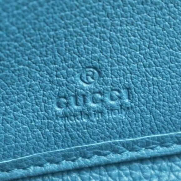 Gucci Blue Leather Zip-Around Wallet Embossed Logo Authentic - Picture 7 of 14